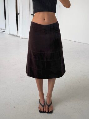 Chocolate Brown Faux Suede Midi Skirt